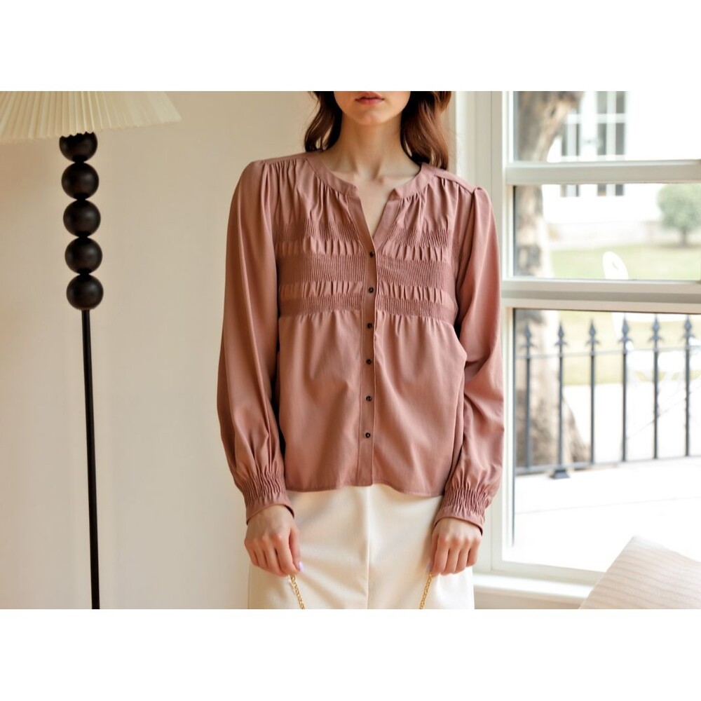 Knox Rose Women's M Peasant Blouse Pink Smocked V-Neck Top Boho Style